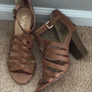 Camel colored strappy heels